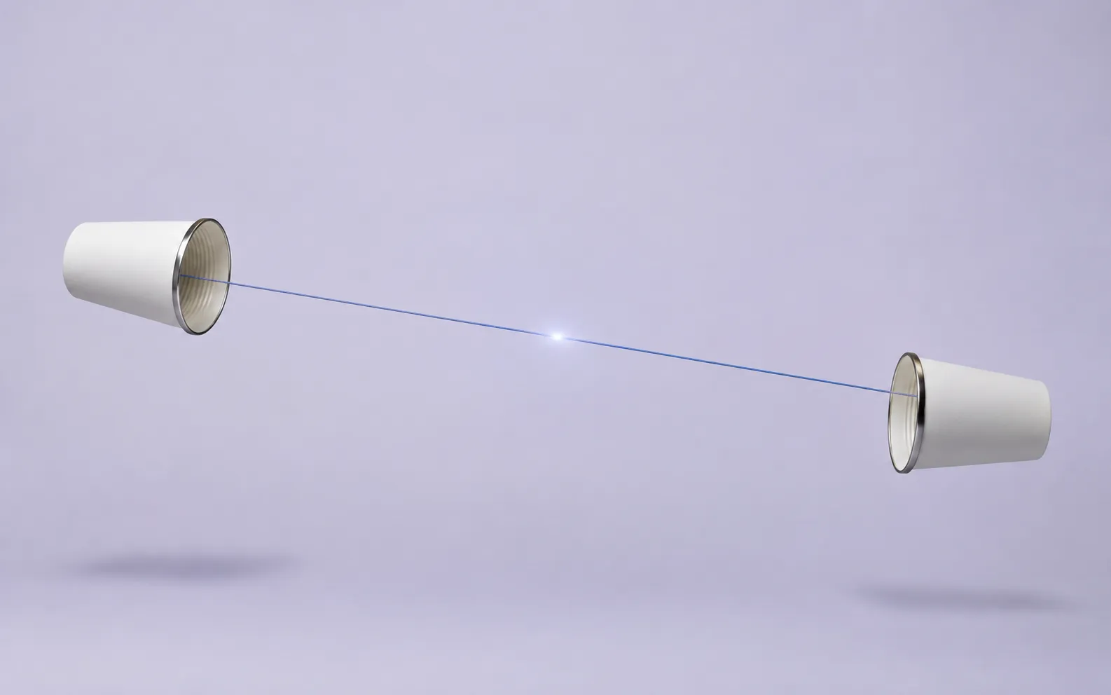 Two paper cups connected by a glowing taut string — seamless offshore accounting teams across time zones
